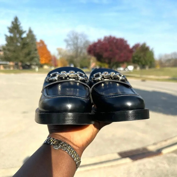 H&M Women’s Black Leather Loafers Size 9 - Picture 3 of 12